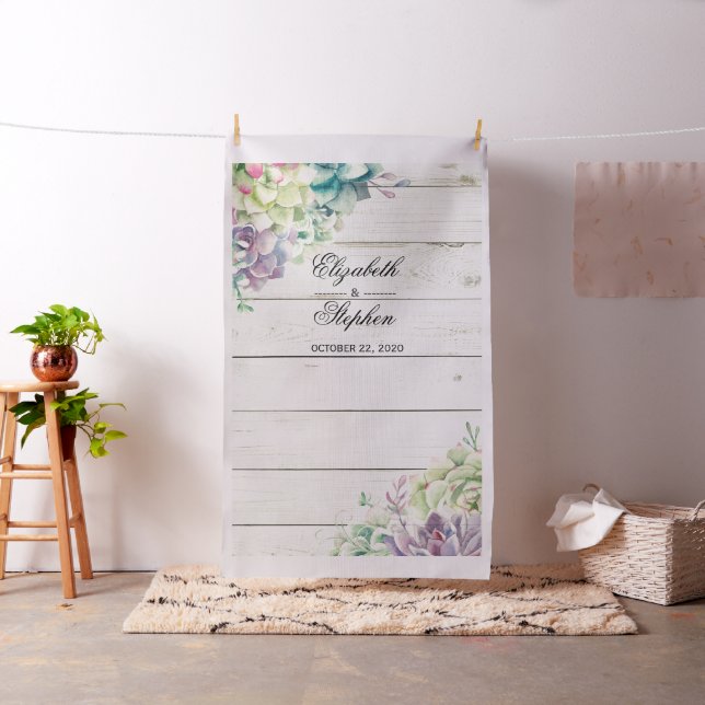 Bröllop Photo Booth BackDrop Succulent Rustic Wood Tyg (In Situ)