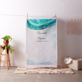 Bröllop Photo Booth BackDrop Teal Guld Agate Geode Tyg