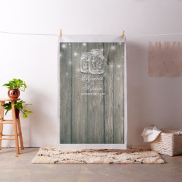 Bröllop Photo Booth BackDrop Wood Mason Burk Ljus Tyg