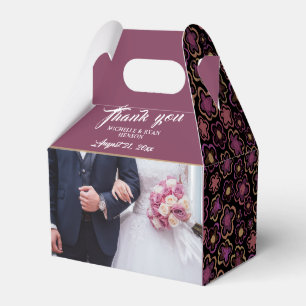 Bröllop Photo Burgundy Flower Mönster Tack Presentaskar
