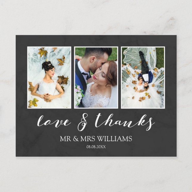 Bröllop Photo Collage | Charcol Kärlek och tack Vykort (Framsida)