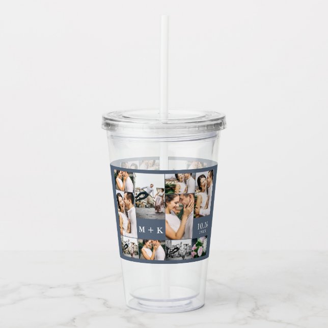Bröllop Photo Collage med Monogram och Date Take Away Mugg (Framsida)