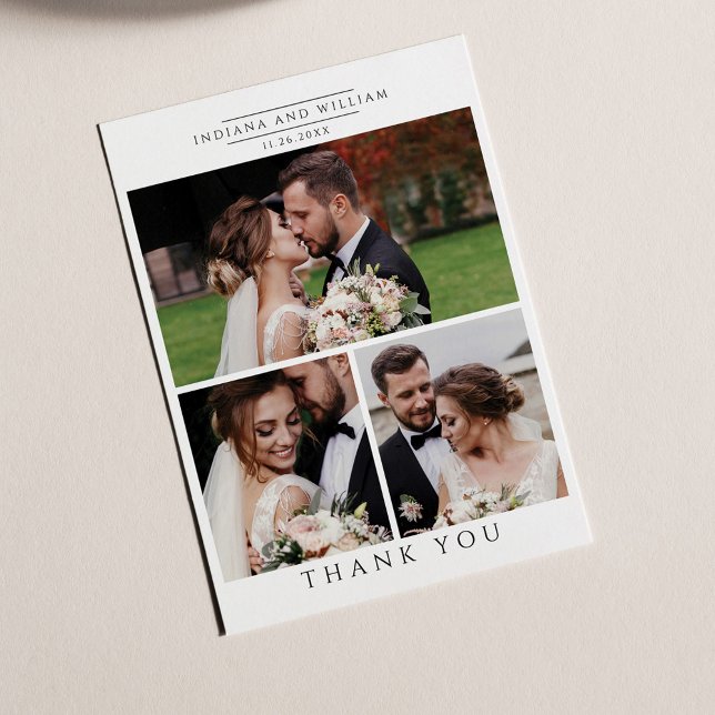 Bröllop Photo Collage Modern tackkort (Multi Photo Wedding Thank You Card)