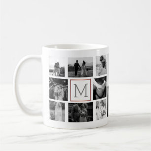 Bröllop Photo Collage Monogram Black & White Kaffemugg