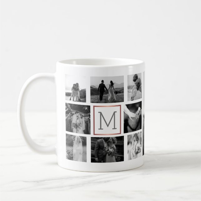 Bröllop Photo Collage Monogram Black & White Kaffemugg (Vänster)