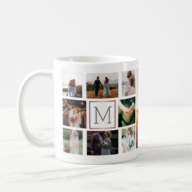 Bröllop Photo Collage Monogram Kaffemugg (Vänster)