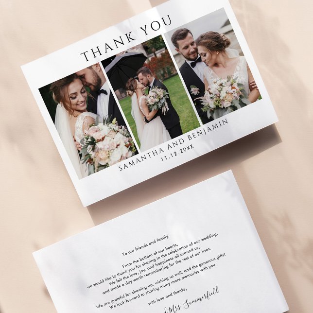 Bröllop Photo Collage Mr. och Mrs. Tack Anteckningskort (Wedding Day Photos Thank You Card)