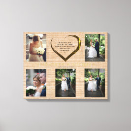 Bröllop Photo Collage Rustic Hessian Heart Quote Canvastryck