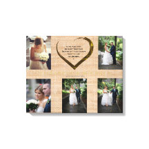 Bröllop Photo Collage Rustic Hessian Heart Quote