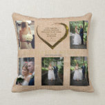 Bröllop Photo Collage Rustic Hessian Heart Quote   Kudde<br><div class="desc">Ett enkelt kollage med foton från bröllop som omger ett modernt hjärta med bilder och ett citat från kärlek i mitten.
Byt enkelt ord för egen eller lämna.
Ändra namn till egna namn och datum.
Ändra bilderna för din egen anpassningsbar-kollage.</div>