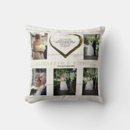 Bröllop Photo Collage Rustic Simple Heart Quote Kudde