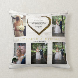 Bröllop Photo Collage Rustic Simple Heart Quote Kudde