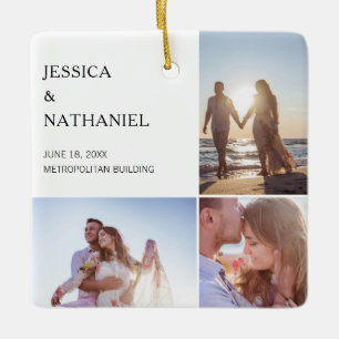 Bröllop Photo Collage   Vit jul Julgransprydnad Keramik