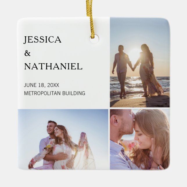 Bröllop Photo Collage | Vit jul Julgransprydnad Keramik (Framsida)