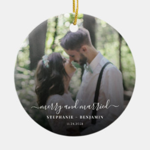 Bröllop Photo Elegant Script Tack Julgransprydnad Keramik
