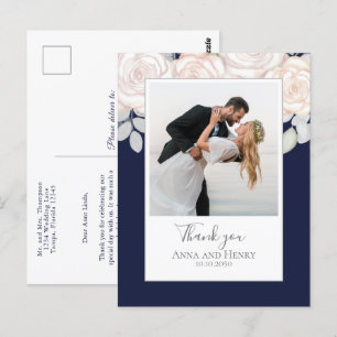 Bröllop Photo Elegant Tack Navy Blue Vykort