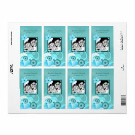 Bröllop Photo Favor Vin i Aqua Blue Teal Blommigt Fraktsedel