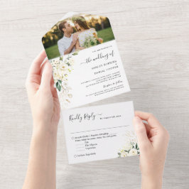 Bröllop Photo Greenery Ivory White Guld Blommigt