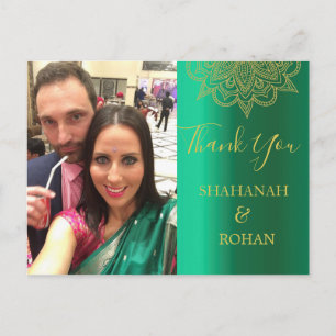 Bröllop Photo Grönt Guld Indiska Stil Tack Vykort