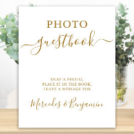 Bröllop Photo Guest Elegant Guld Calligraphy Sign Poster