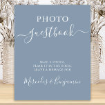 Bröllop Photo Guest Modern Calligraphy Dusty Blue Poster<br><div class="desc">Fotogäst Bok! Den här bröllop-fotogästen bok-tecknet är enkel än elegant med kalligrafi och innehåller gästbilder från bok i elegant, fäster ett foto, ställen det i bok och lämnar ett meddelande för. Anpassa det här elegant bröllop-tecknet med namn! COPYRIGHT © 2020 Judy Burrows, Black Hund Art - Med alla Höger reserverade....</div>