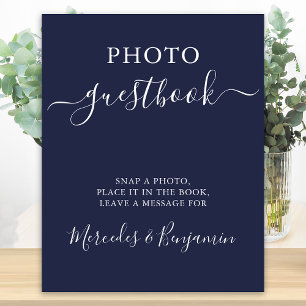 Bröllop Photo Guest Modern Calligraphy Navy Blue Poster