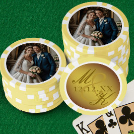 Bröllop Photo Guld Rococo Monogram Poker Chip Poker Marker