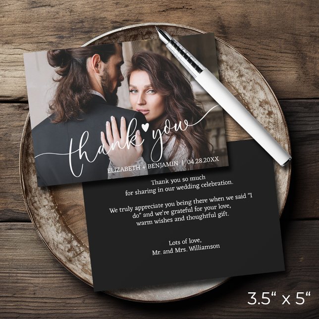 Bröllop Photo Hand-letted Budget Tack Anteckningskort (3.5" x 5" wedding photo thank you note cards with your message on the back)