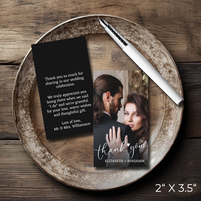 Bröllop Photo Hand-letted Budget Tack Anteckningskort (SMALL 2" x 3.5" wedding photo thank you note cards (use larger envelope to mail in USA))