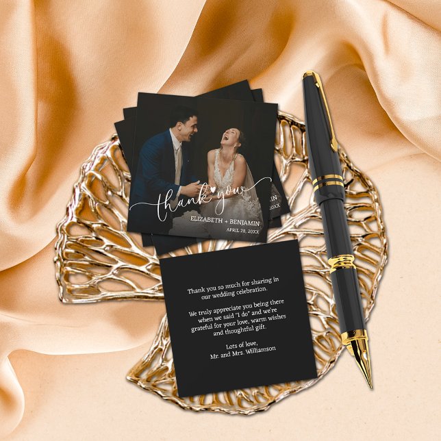 Bröllop Photo Hand-letted Budget Tack Anteckningskort (Small 2.5" x 2.5" thank you cards (too small to mail in the USA, larger sizes in our collection.))