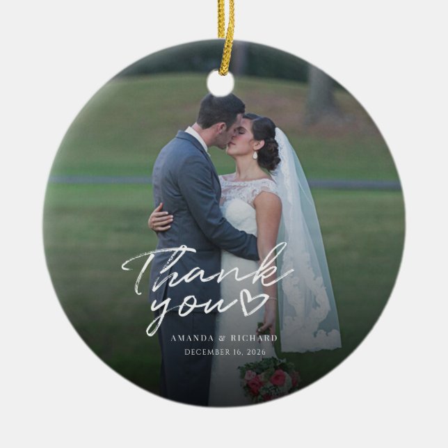 Bröllop Photo Hand-Lettered Tack Julgransprydnad Keramik (Framsidan)