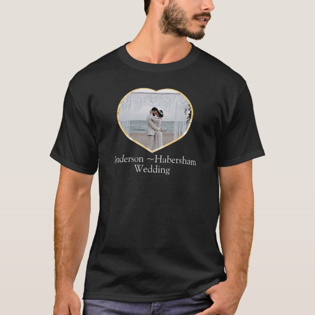Bröllop Photo Heart Bride Groom namn familjvän T Shirt (Framsida)