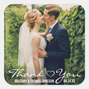 Bröllop Photo Heart Tack Fyrkantigt Klistermärke