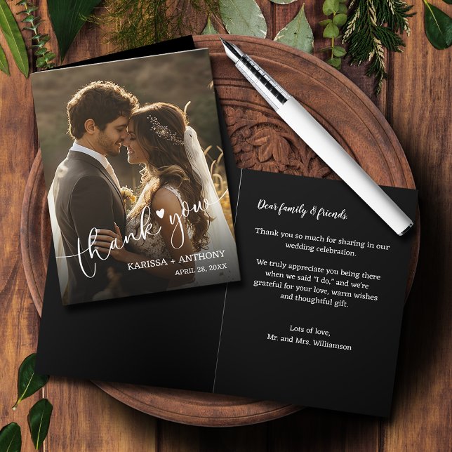 Bröllop Photo Heart-uppvikt Tack Anteckningskort (Wedding Photo Heart Folded Thank You Note Cards)