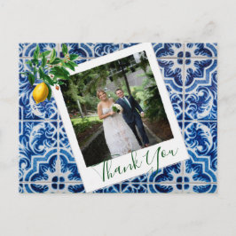 Bröllop Photo Lemon Blue Tile Elegant Tack Vykort