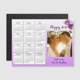 Bröllop Photo Lila Ro Mini 2021-kalender Magnetisk Inbjudningskort
