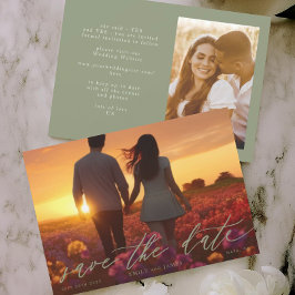 Bröllop Photo Modern Sage Grönt Spara Datumet