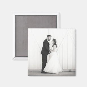 Bröllop PHOTO Newlyweds Mr & Black White Favor Magnet