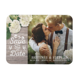 Bröllop Photo Save Date Hydrangeas Ljus Wood Magnet