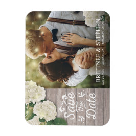 Bröllop Photo Save Date Hydrangeas Ljus Wood Magnet