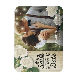 Bröllop Photo Save Date Hydrangeas Ljus Wood Magnet