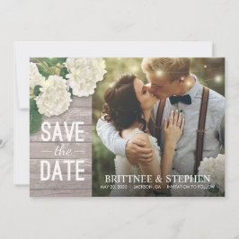 Bröllop Photo Save Date Hydrangeas Ljus Wood Spara Datumet