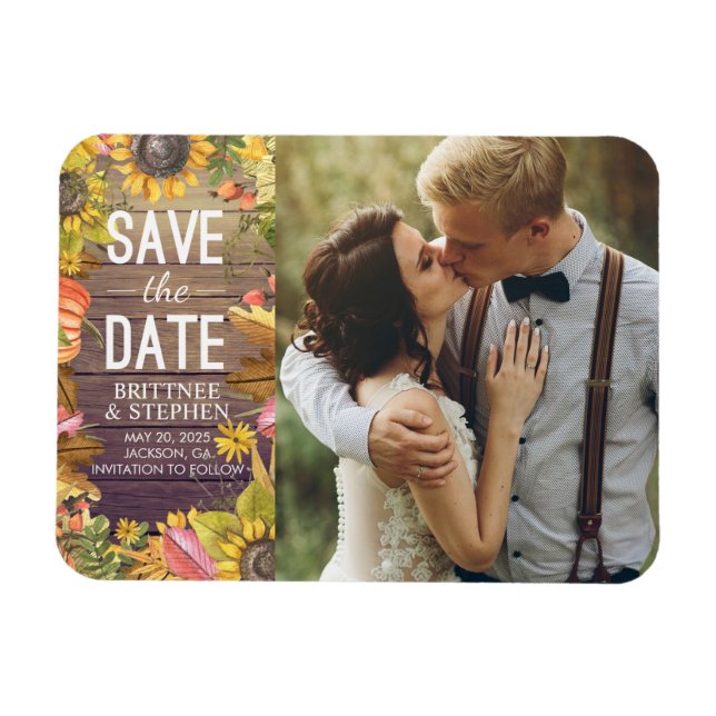 Bröllop Photo Save the Date Maple Löv Pumpkins Magnet (Horisontell)