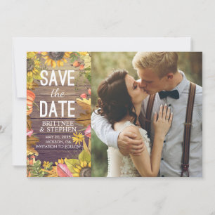 Bröllop Photo Save the Date Maple Löv Pumpkins Spara Datumet