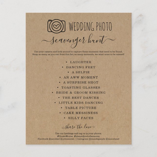 Bröllop Photo Scavenger Hunt I Spy Game Kraft Flye Flygblad (Framsidan)