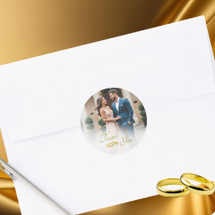 Bröllop Photo Simple Guld Ringar Tack Runt Klistermärke