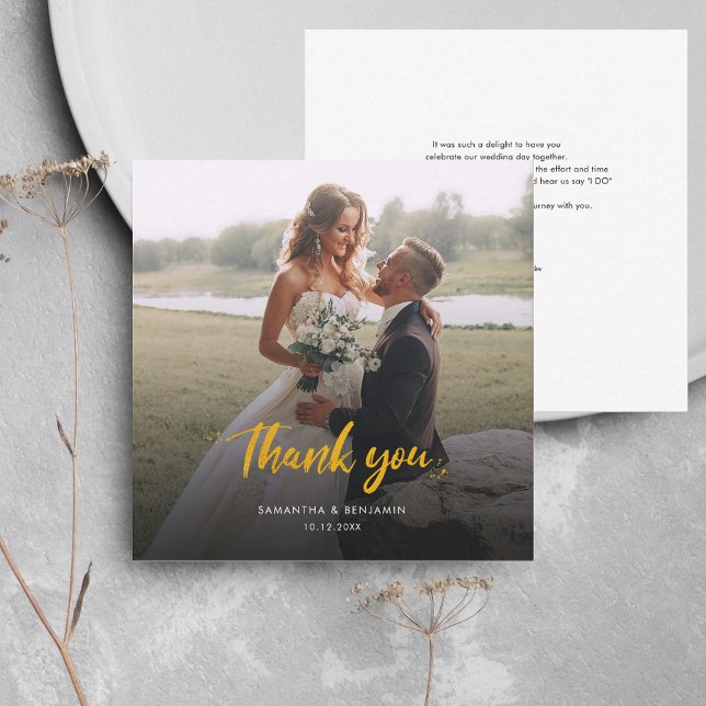 Bröllop Photo Tack Hand-Lettered Elegant Anteckningskort (Wedding Photo Thank You Script Square Mini Card)