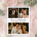 Bröllop Photo Tack med Kärlek och tack Flygblad<br><div class="desc">Budget, Elegant, minimalistisk hand-låtet Photo Collage Bröllop Tack-personlig till ett rimligt pris för lågbudgetflygare. Snyggt bröllop tackar dig för en papper mall med tre foto på framsidan och ett foto på baksidan. Med texten "Kärlek och tack" i ett snabbt och välskrivet typsnitt för typografi i svart på vit bakgrund. Vid...</div>