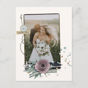 Bröllop Photo Tack Rustic Collage Sequins Vykort