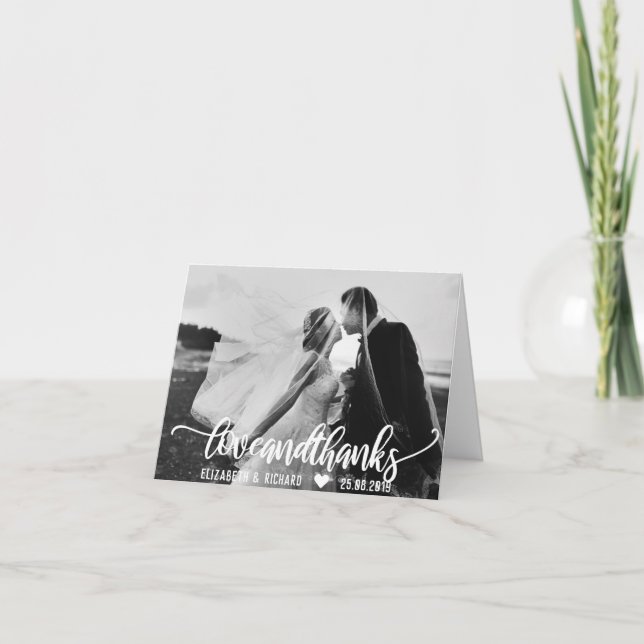 Bröllop Photo Tack Script Calligraphy Kort (Framsida)
